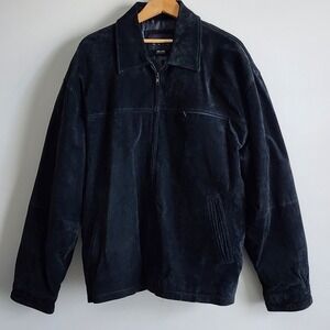 Pelle Cuir Suede Jacket Mens 2XL Black Leather Full Zip Harrington Vintage Biker